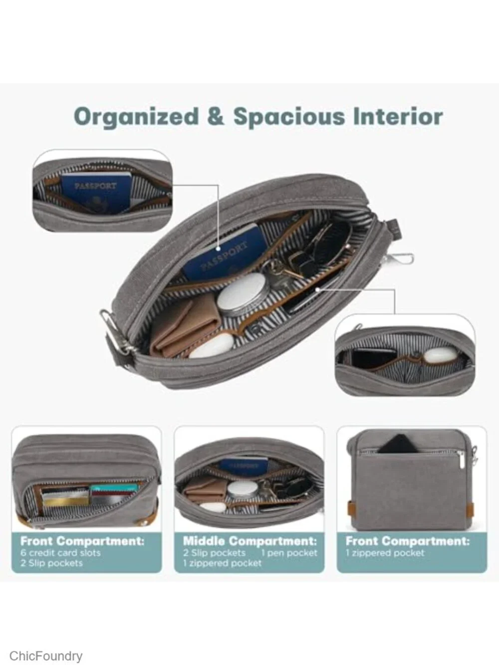 RFID Blocking Anti Theft Crossbody Bag with Lockable Zippers & Slash-Resistant